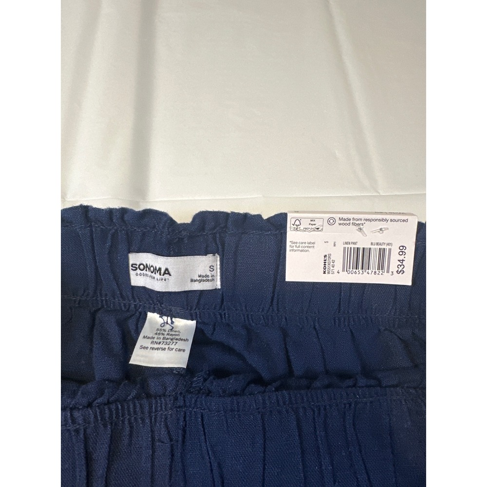 Sonoma Goods For Life Navy Blue Linen Blend High Rise Wide Leg Pants Small NWT - Picture 3 of 4
